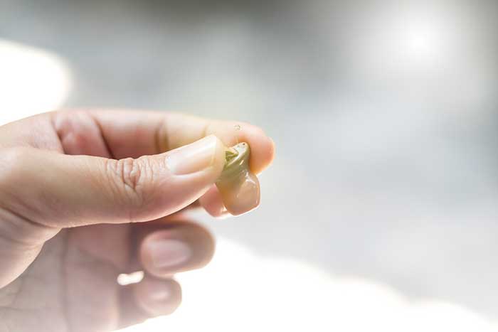Image of Hand holding hearing aid